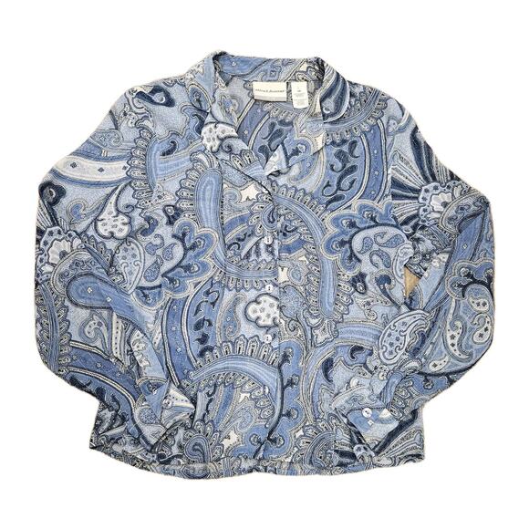 Vtg Paisley Print Semi Sheer Blouse Womens 10P Blue Y2K Fairy Preppy Alfred Dunn - Picture 1 of 9